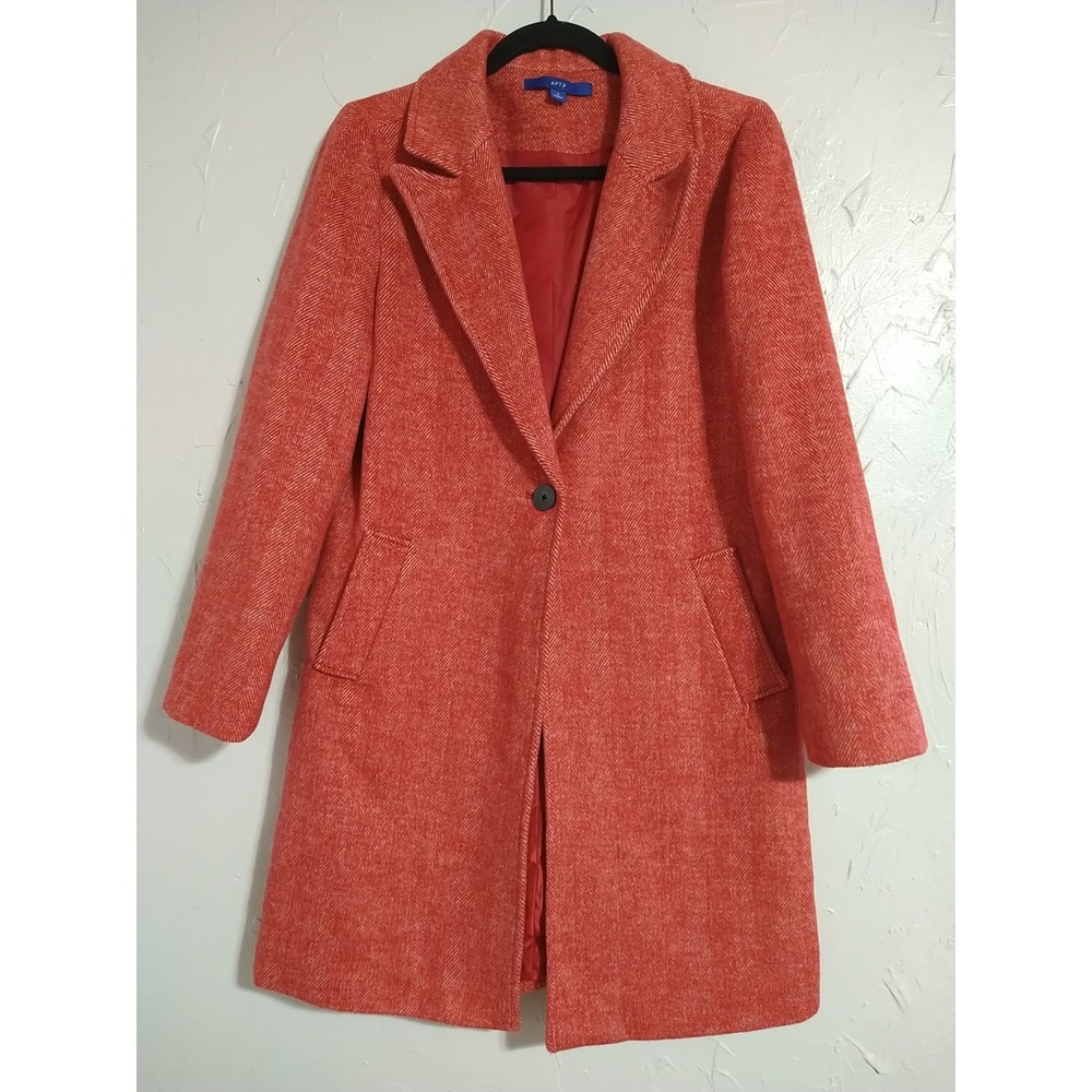 Apt 9 Jacket Ladies S Red Herringbone Colorful Soft Classic Pea Coat‎ Style